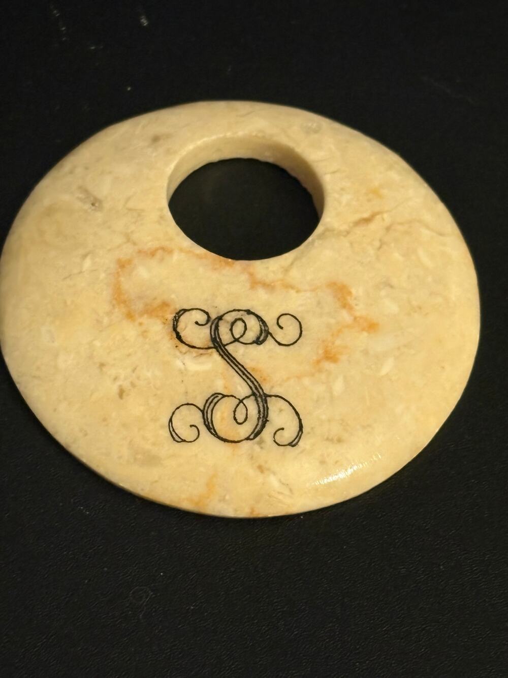 Vintage Natural Stone Donut Pendant Monogram S